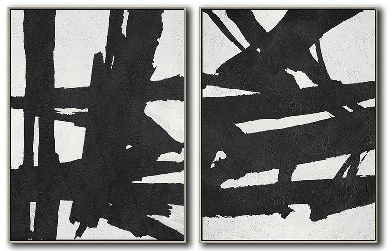 Large Abstract Art Handmade Oil Painting,Set Of 2 Minimal Painting On Canvas - Huge Abstract Canvas Art